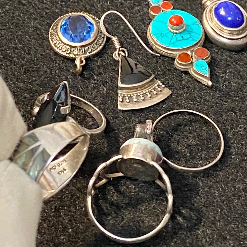 Bundle Sterling Silver Jewelry Rings Earrings Pendants - Picture 9 of 11